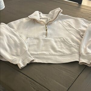 Cream Quarter-Zip Cropped Sweatshirt